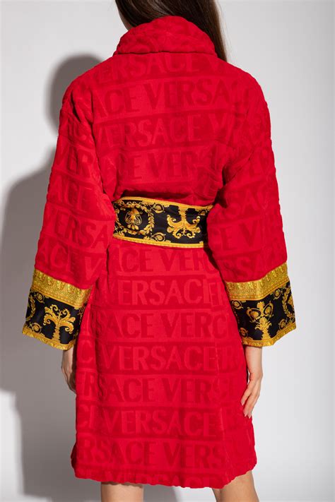 red versace style robe|Versace personalized robe.